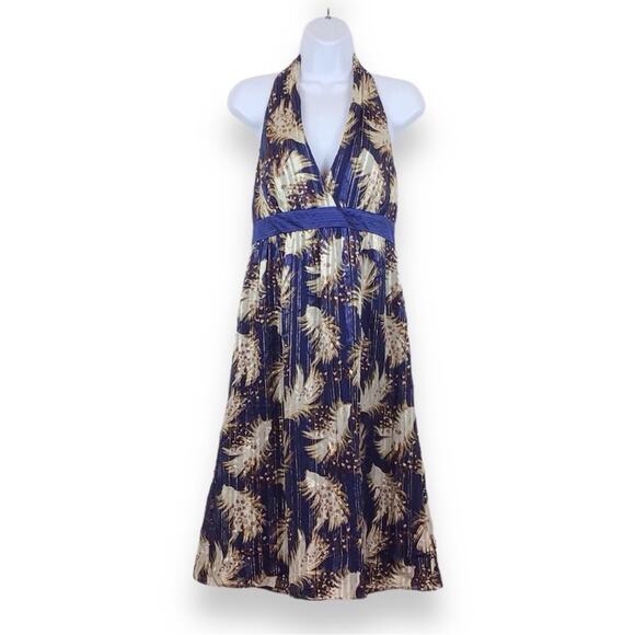LAUNDRY by SHELLI SEGAL Open Back Fit & Flare Halter Silk/Metallic Dress NWT - Picture 1 of 6